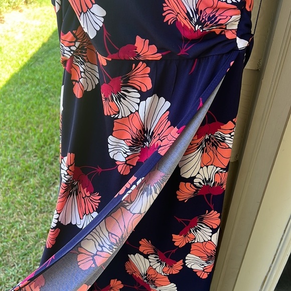 Donna Morgan Floral Faux Wrap Navy Dress. “Slinky” Knit. Waist Tie sz20W - Picture 8 of 10